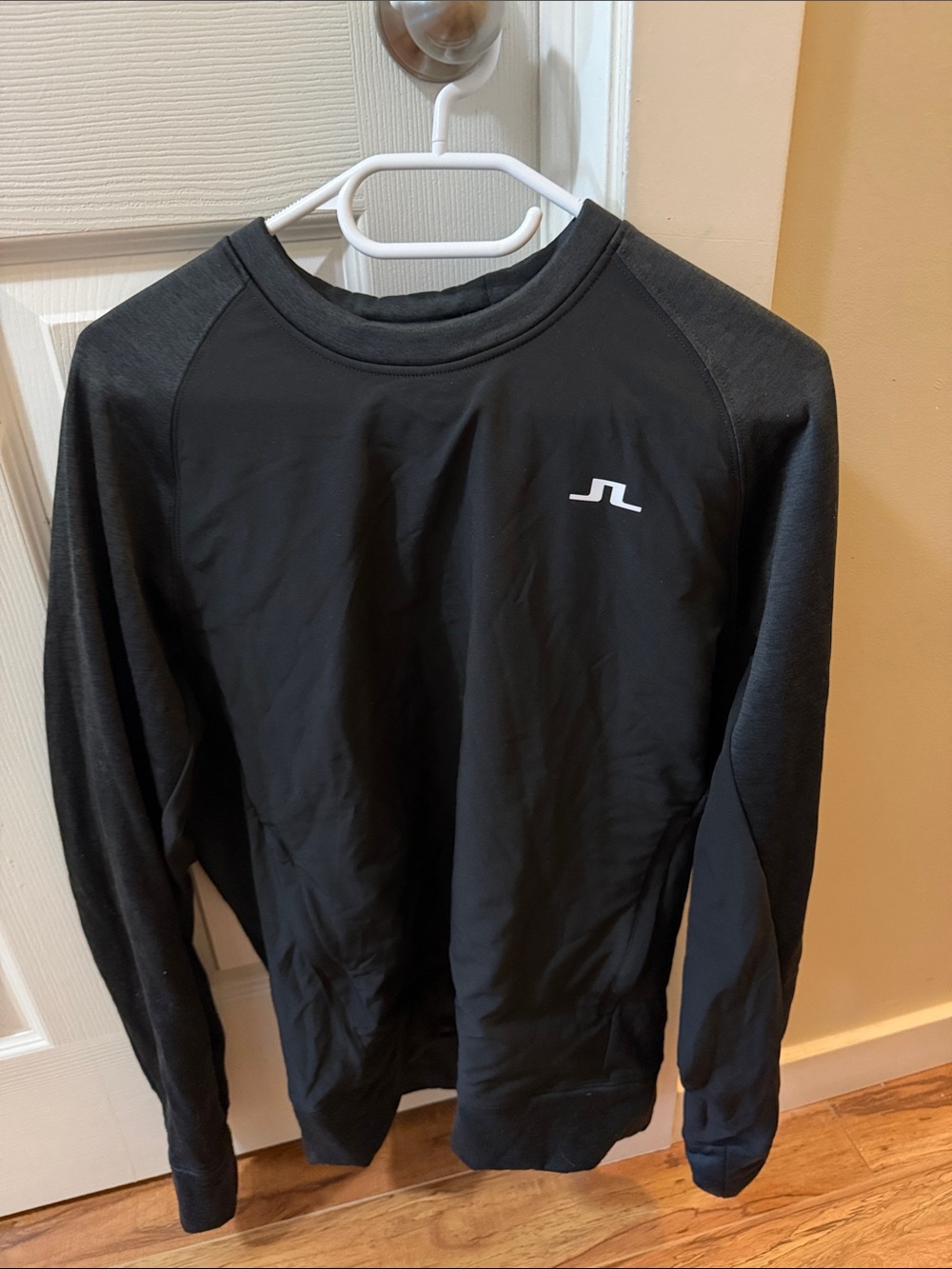 J.Lindeberg Men's Black Crewneck Sweater with White Logo